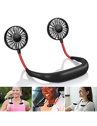 Hand   Personal Fan USB Rechargeable, Portable Wearable Necklance Mini Fan, Dual Wind Head & 360 Degree   Rotation Perfect for Sports,Music Festival, Traveling - by Auteve (Black)