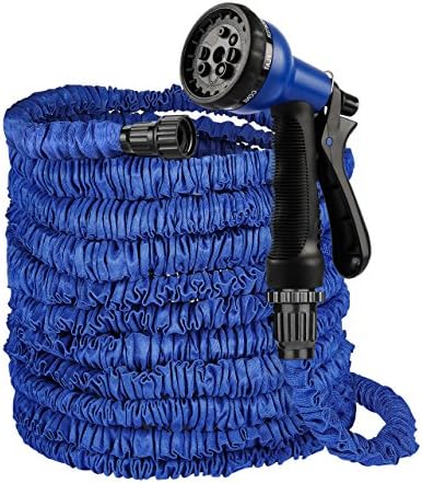 Garden Hose Reel 100FT Blue ,8-pattern Spray Nozzle ,Pure natural rubber hose, Universal Connector, Shrinking Hose, Good Scalability,Toughness,Enhanced Seals Prevent Leaking And Sprays