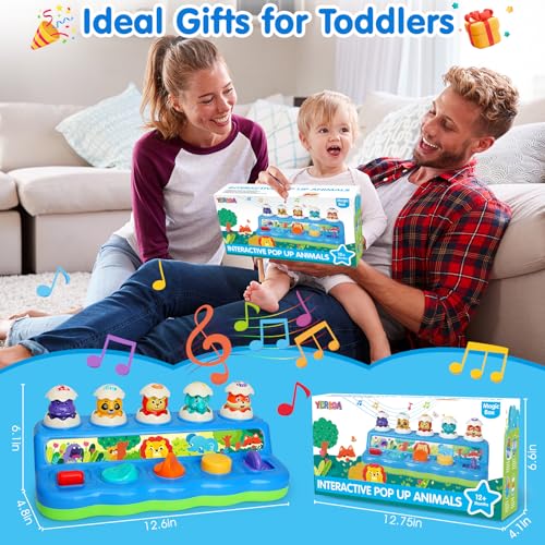 Interactive Pop Up Animals Toy with Music & Light, Animal Sound, Baby Toys 1218 Months, Toddler