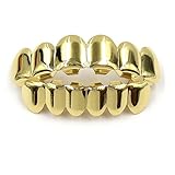 JINAO 14K Gold Plated Hip Hop Classic Teeth Grillz Top & Bottom Grillz Set Hiphop Bling Gold Grills (Gold)