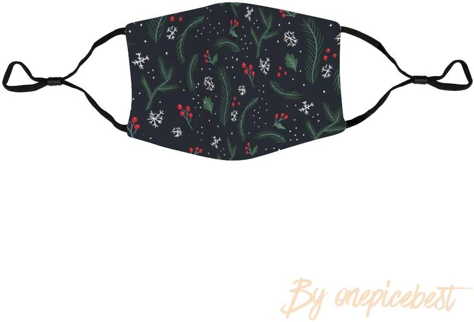 Womens Fashion Face Cover Protective Mouth Covers Modern Christmas Green Red Mistletoe Washable Adjustable Anti Dust Shield for Outdoor Travel
