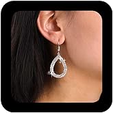 Allereyae Vintage Rhinestone Teardrop Earrings Hollow Crystal Dangle Gold Cz Pear Earrings Crystal Waterdrop Dangle Jewelry for Women