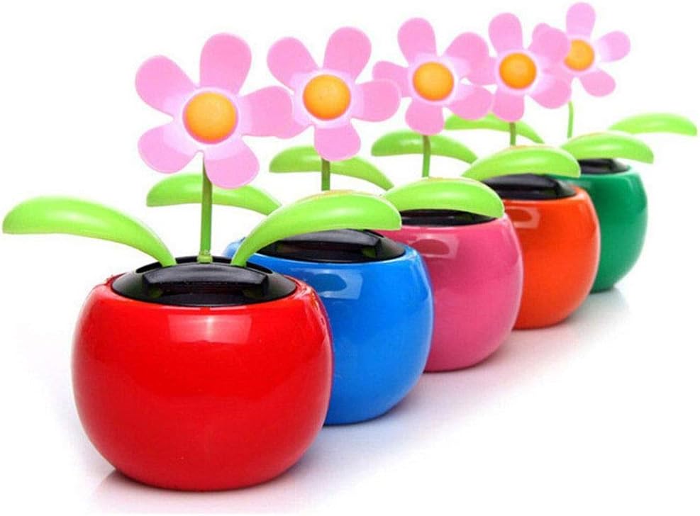 ICYANG 5 Pieces Dancing Flower Sunflower Car Decor Solar Powered Sunflower Car Dashboard Office Desk Home Pot Office Desk Display Solar Dancing Flowers Colorful Pots Decoration