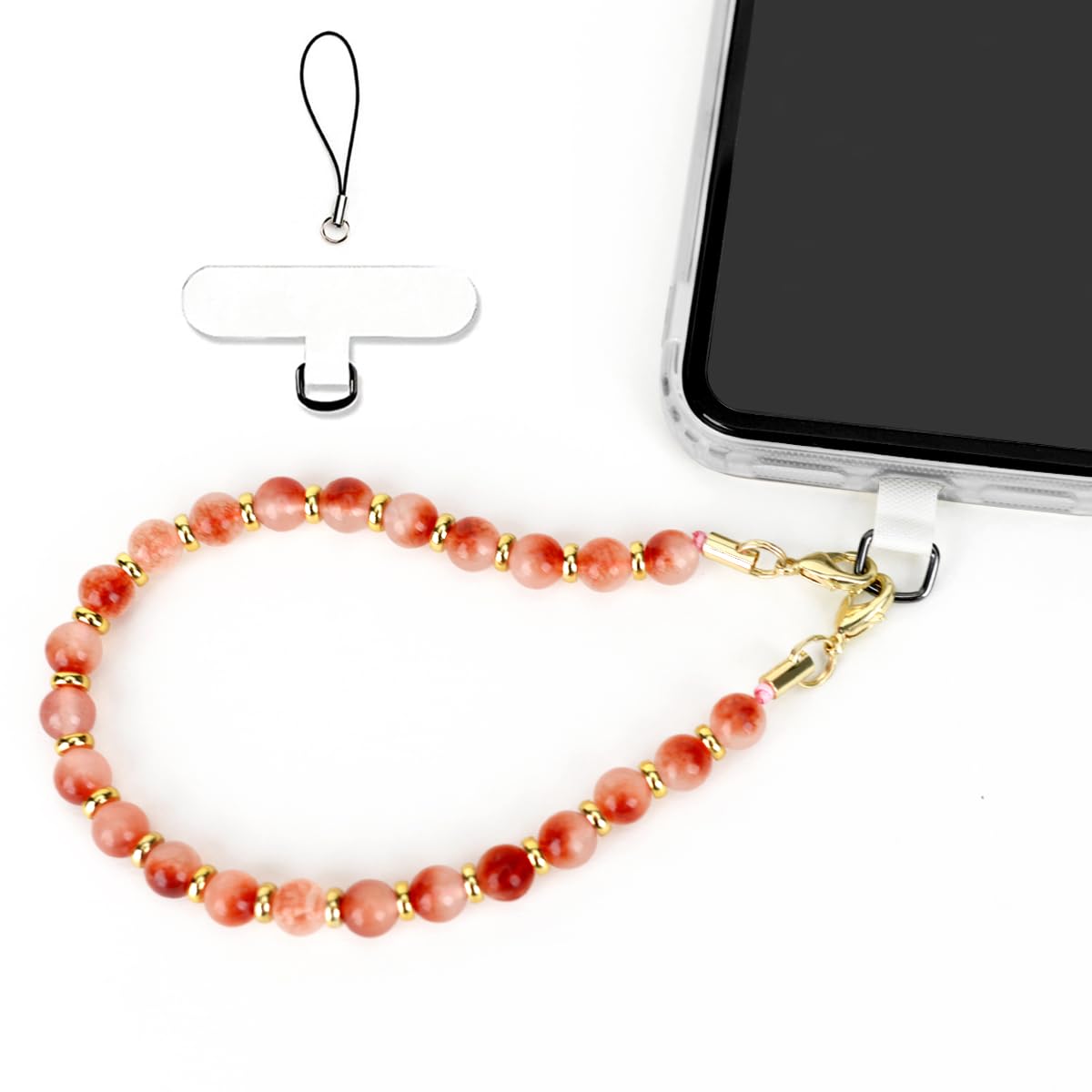 VICHUNHO Marble Beaded Phone Wrist Strap, Cellphone Lanyard with Tether Tab, Hands-Free Wristlet Bracelet
