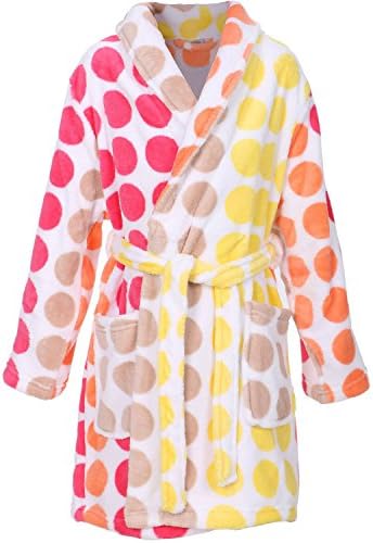 Kids Boys Girls Plush Kimono Robe Velvet Fleece Bathrobe Big Points,Red Yellow,M