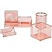 Desk Organizer Office Accessories Set - Set of 4 Rose Gold Desk Accessories, Mesh Desk Set Includes Pen Case, Sticky Note Holder, Business Card Tray, and Desk Organizer