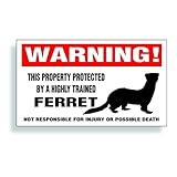 Warning Decal, Property Protected By A Highly Trained - Ferret Pet Polecat Bumper, Cage Or Window Sticker - 5.75x3.25 inch