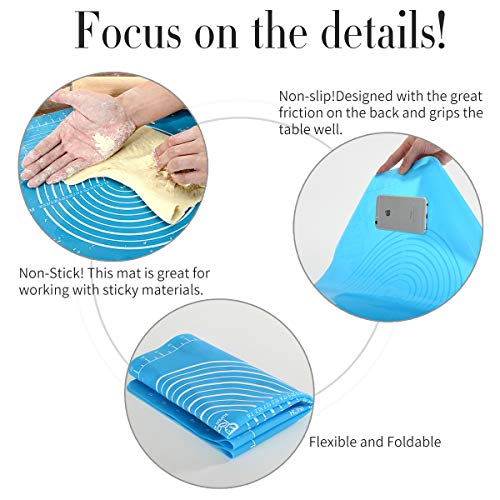 Non-Slip Silicone Pastry Mat with Measurements for Silicon Baking Mats, Non-Stick Dough Rolling Mat, Kneading/Place Mats, Fondant/Sugarcraft/Pie Crust Mat by Super Kitchen (15×20, Blue) - Thumbnail 5