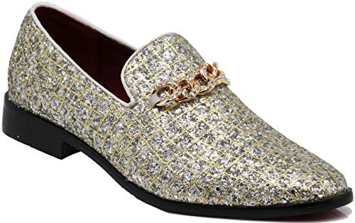 Enzo Romeo SPK20 Men's Glitter Spider Web Chain Buckle Dress Loafers Slip On Fashion Shoes Classic Tuxedo Formal Shoes