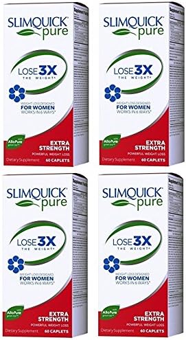 Slimquick Pure Extra Strength Caplets, powerful dietary supplement, 60 count, Lose 3x the weight (Packaging May Vary)(Pack of 4)
