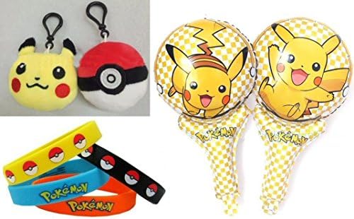 Pokemon Party Favor Lot of 30 - Plush Pikachu &amp; Pokeballs, Bracelets, Mylar Balloons
