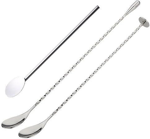 Cuillères à Cocktail Spiralées - Lot De 2 En Acier Inoxydable 30cm (agitateur Long)