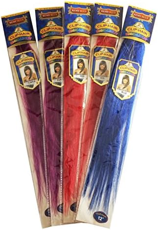10 Clip In 100% Human Hair - 2 Clips Per Packs - 5 Packs - Various Colors (12", 4 Purple + 4 Red + 2 Blue)