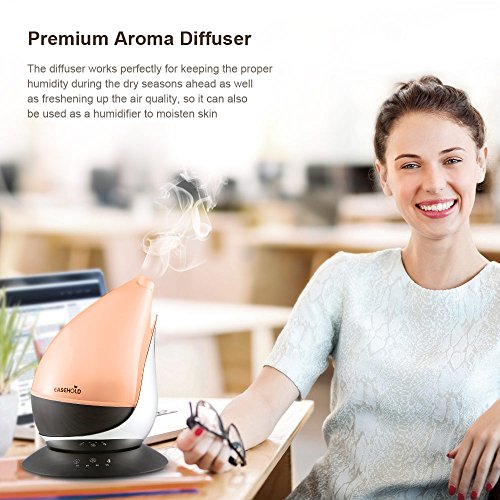 Easehold Aroma Essential Oil Diffuser Humidifier 400ml Cool Mist with Colorful Lights 4 Timer Wood Grain Finish