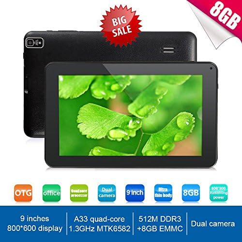 Goldengulf Newest 9 Inch Ultra Slim Design Android 4.4 Tablet PC - Quad Core 8GB Storage - Complete with Touch Screen, WIFI, Dual Camera, Bluetooth, Highly Recommend (black)
