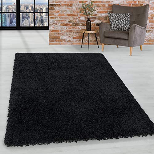 HomebyHome Shaggy Hochflor Teppich, 240x340 cm, Schwarz, weich, flauschig, modern, einfarbig, Für großzügige Wohnräume, für Wohnzimmer Schlafzimmer Fl