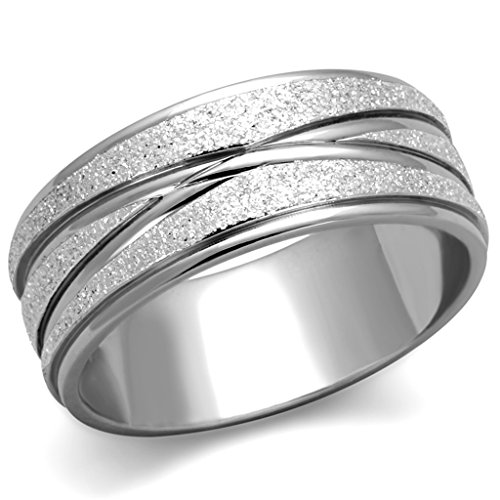 STAINLESS STEEL 316 GLITTER 8MM WIDE ANNIVERSARY WEDDING BAND RING SIZES 5-10