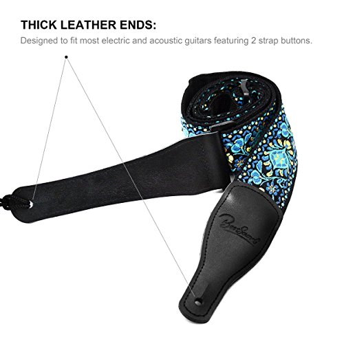 Guitar Strap Vintage Jacquard Weaving Strap for Guitar Bass,100% Cotton&Genuine Leather End