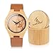 BOBO BIRD Women's Bamboo Wooden Watch Analog Quartz Lightweight Handmade Wrist Watch with Brown Cowhide Leather Strap Calendar Display