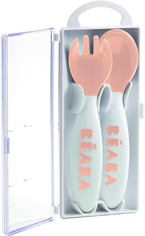 -2er-Set Lernbesteck Ergonomisch 2 - Lebensjahr, Ab 8 Monaten- Babyfreundlich - Für Rechts- und Linkshänder geeignet - Inklusive Transportbox - Rosa