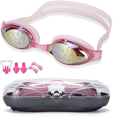 Yingee Swim Goggles,Swimming Goggles No Leaking Anti Fog UV Protection ,Triathlon Swim GogglesTriathlon Swim Goggles Case for Adult Men Women Youth Kids Child (Pink)
