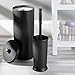 mDesign Modern Plastic Bathroom Storage and Cleaning Accessory Set - Includes Toilet Plunger, Bowl Brush, 3-Roll Toilet Paper Canister with Lid, Wastebasket Trash Can/Garbage Bin - 4 Pieces - Black