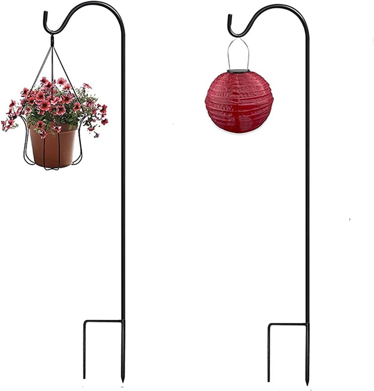 Outdoor Shepherd's Hooks - XVZ 47 inch Outdoor Shepherd Hook,2/5 inch Diameter Shepherds Hook,Adjustable Heavy Duty Garden Hanging Stakes for Planter Lanterns Weddings Decor,Garden Plant Hanger Stands-Matte Black 2 Pack