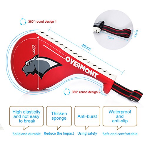 Overmont-1-par-de-cojn-de-retroceso-de-cuero-PU-pao-manoplas-doble-kick-pad-equipo-de-artes-marciales-para-boxeo-boxing-entrenamiento-taekwondo-karate-judo-Jiu-jitsu-brasileo-color-negrorojo