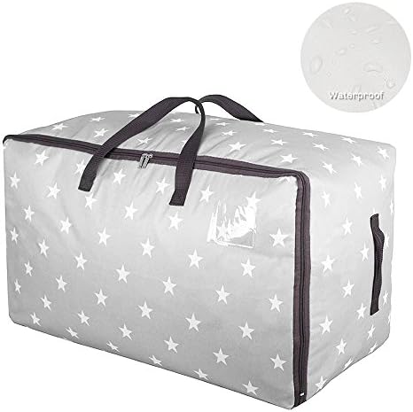 Lovelynee 100L Large Storage Bag Box with Strong Handle Quilt Cloth Container Thick Ultra Size Under Bed Storage Fabric Clothes Bag Waterproof Washable Carrying Travelling Camping (Grey)