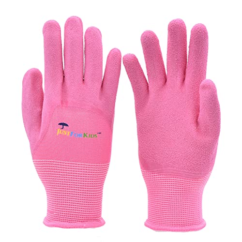 2040P 3 PAIR Pack JustForKids Premium MicroFoam Texture Coated Kids Garden Gloves, Kids Work Gloves, Pink