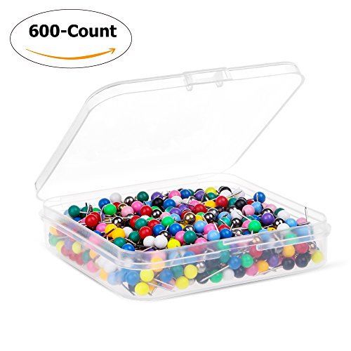 Map Tacks Marking Push Pins 1/8-Inch Plastic Beads Head, 15 Mixed Colors, 600-count