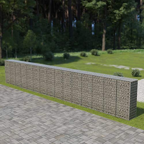 HLLNME Steinzaun Steinkorb Steingabione Gabion Säule, Gabionenwand mit Abdeckung Verzinkter Stahl 900×50×150 cm