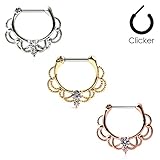Ruifan 16G Surgical Steel Horseshoe & Royalty Ornate Nose Ear Daith Septum Clicker Ring with Clear CZ 3PCS - Assorted Color