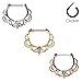 Ruifan 16G Surgical Steel Horseshoe & Royalty Ornate Nose Ear Daith Septum Clicker Ring with Clear CZ 3PCS - Assorted Color