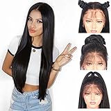 Andria Hair 22-26 inch Straight Long Beautiful Natural Black/ Black Color Wig Hair with Baby Hair Bleache Knots Half Hand Tide wigs