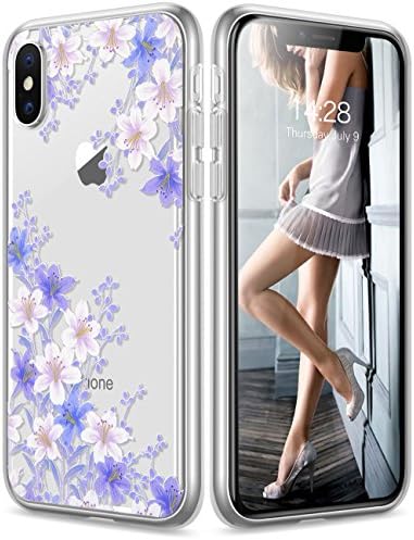 Iphone X case, Flower Case,[Perfect Fit] Anti-Scratch Resistant Slim Fit Lightweight Super Slim Soft TPU Crystal Case with Flower Protective Shell Cover for Apple Iphone X for Woman (2017) - Purple