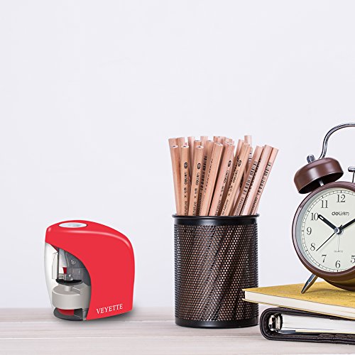 Electric Pencil Sharpener, VEYETTE Portable Electrical Pencil Sharpener for Colored Pencils, Perfect for Kids, Teachers and Artists, Plug & Battery Operated, Red - Thumbnail 5