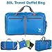 Bago Large Foldable Duffel Bags for Traveling Women & Men - 80L Packable Duffle Bag for Travel with Shoe Compartment - Water Repellant, Heavy Duty, Lightweight Folding & Collapsible (Blue)