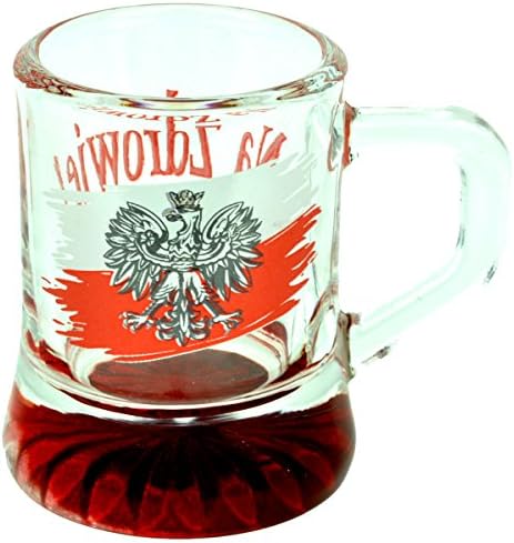 Polska Shot Glasses, Mini Mugs with Polish White Eagle and Na Zdrowie Sign (Set of 6) 30 Milliliters