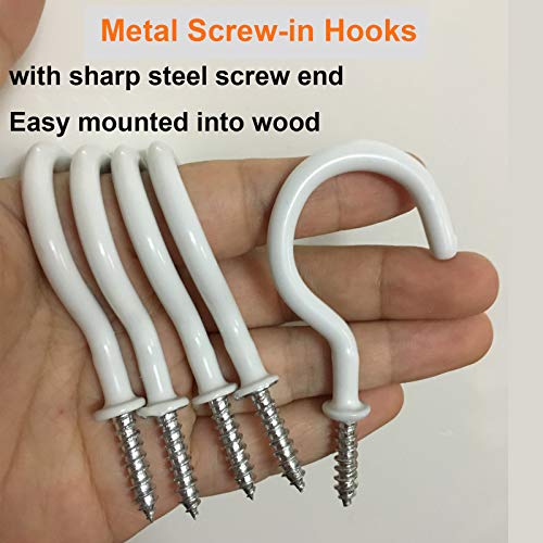 Ceiling Hooks for Hanging,10 Pack 2 inch Vinyl Coated Screw in Heavy Duty Hooks,Cup Plant Holders for Outdoor Indoor,White
