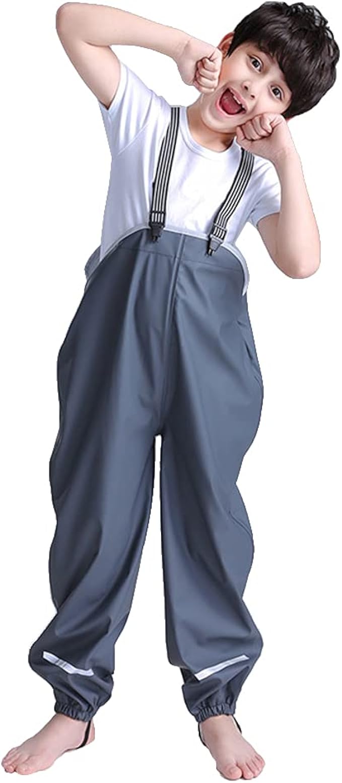 Wetry Toddlers Rain Pants Kids Waterproof Trousers with Shoulder Strap
