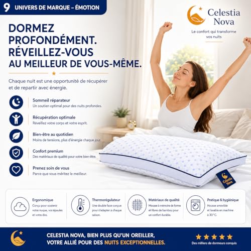 Celestia Nova Ergonomic Cervical Memory Foam Pillow – Adjustable Orthopaedic Pillow for Neck Pain and Neck Support – Double Sided Cool – Washable Cover – 60 x 50 cm
