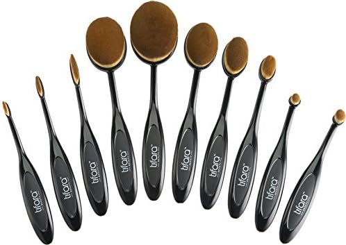 Luxury 10 Pc Oval Toothbrush Makeup Brush Set for Blending Foundation Concealer Contours (Liquid Powder Cream) Professional Silky Soft Cosmetic Makeup Brushes Kit Women Eyeshadow Lips and Face