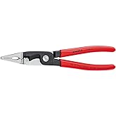 KNIPEX Tools 13 81 8, 6 in 1 Electrical Installation Pliers with Dipped Handle, Red