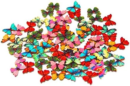 GHMZ 100pcs Mixed Butterfly Wooden Buttons 2 Holes DIY Craft Sewing Scrapbooking, Colorful