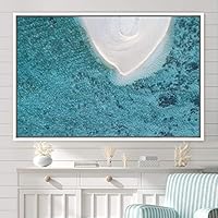 Framed Canvas Wall Art Coastal Freedom Aerial Beach Beach Coastal Cool Minimalism Multicolor Photography Relax/Calm - 16x24 inches