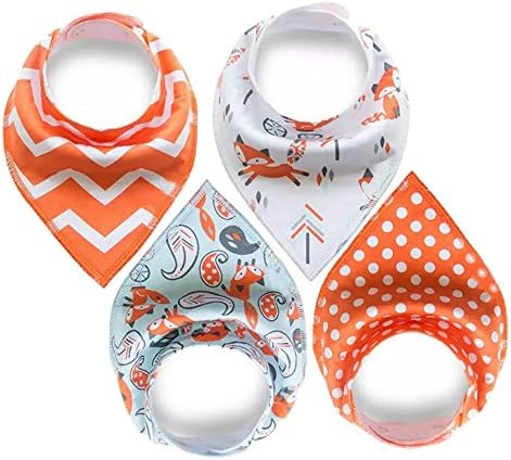 Bandana Bibs For Boys | 4 Pack | Absorbent Organic Cotton | Fox | Baby Bandana Drool Bibs Boy Pack by WZ Products