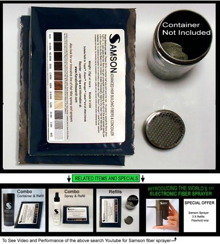BLACK Original Samson Hair Loss Building Fibers With 50 grams May also Refill Toppik Nanogen Xfusion containers BLACK color USA by Samson Hair Fibers