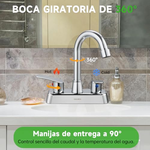 SOLVEX Mezcladora para Lavabo de Baño, Grifo para de Baño, Llaves para Lavabo Baño, 2 Manijas para Grifo de Lavabo, Llave Mezcladora para Baño, Cuerpo de Latón, Cromado, SP-40067