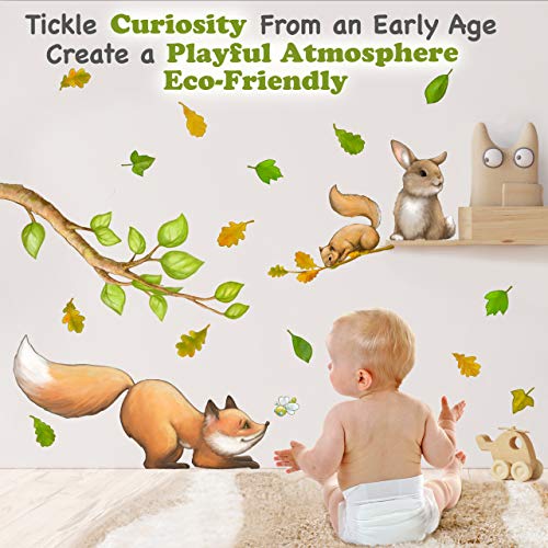 Woodland Animals Peel and Stick Wall Decals for Kids Room Decor. Forest Creatures Wall Stickers for Wall Decor. (Fox, Squirrel, Bunny)